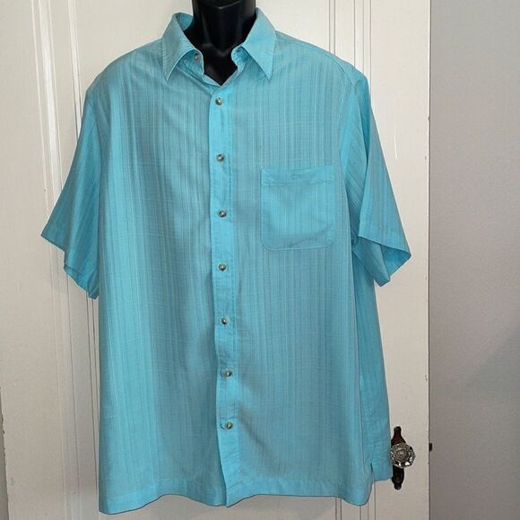 Roundtree & Yorke aqua blue modal/polyester short sleeve shirt - Picture 1 of 10